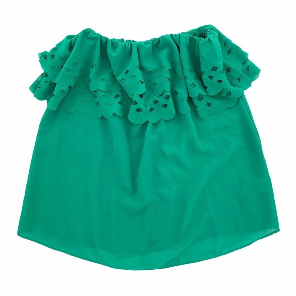 Sis Sis Green Strapless Tube Top Stretchy Flowy‎ Cute Ruffled Shirt Size Small
